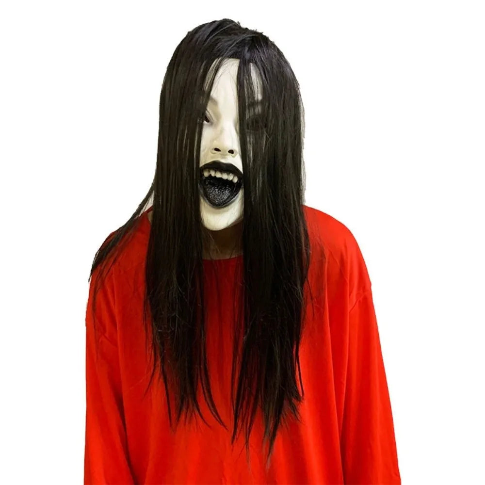 Masque Femme Fantôme en Latex à Cheveux Noirs – vue 8