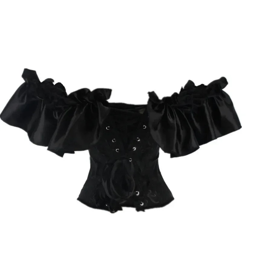 Robe Corset Gothique Noire Épaules Dénudées avec Jupe – vue 5