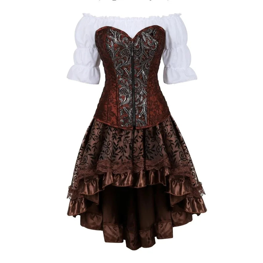 Déguisement Pirate Steampunk Femme 3 Pièces – Corset, Blouse et Jupe – vue 19