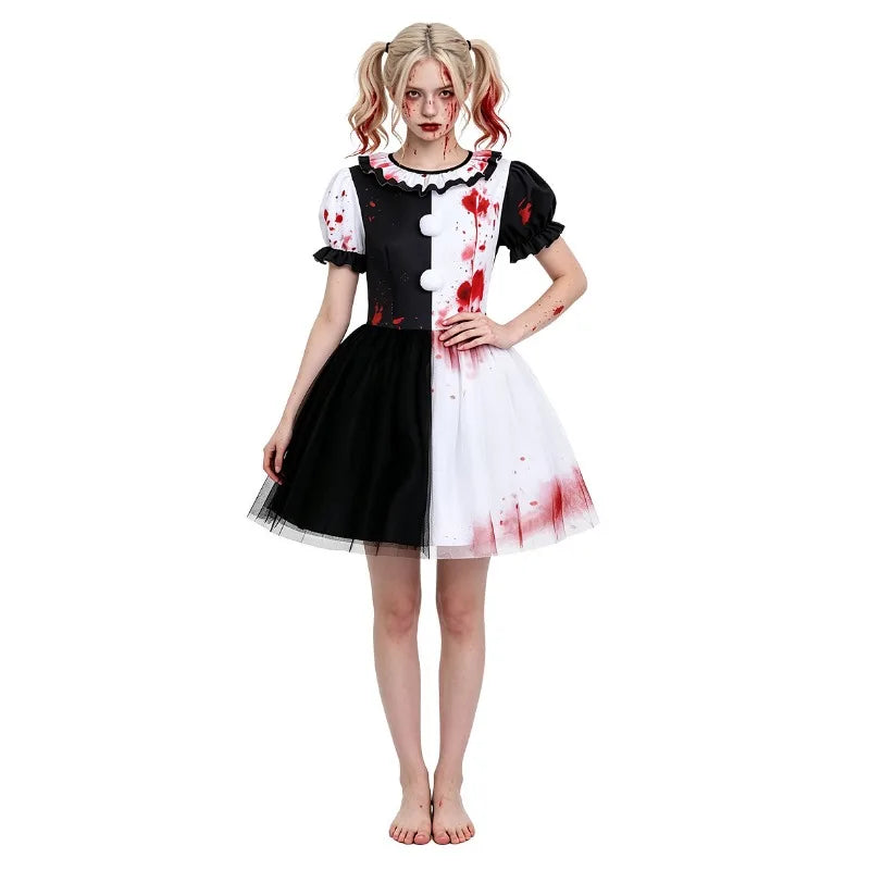 Déguisement Clown Sanglant Femme – Robe Tutu Noire et Blanche – vue 3