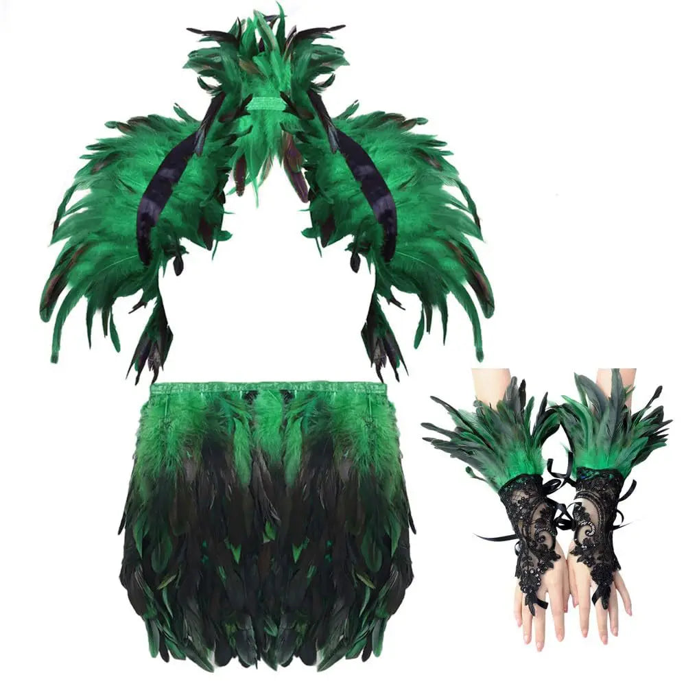 Ensemble Plumes 3 Pièces pour Femme — Châle, Robe et Gants – vue 10