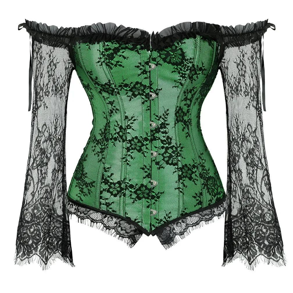 Corset Gothique à Manches en Dentelle – Bustier Jacquard Fleuri – vue 4
