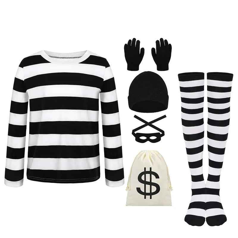 Déguisement Prisonnière Braqueuse Femme – Tenue Rayée Complète – vue 6