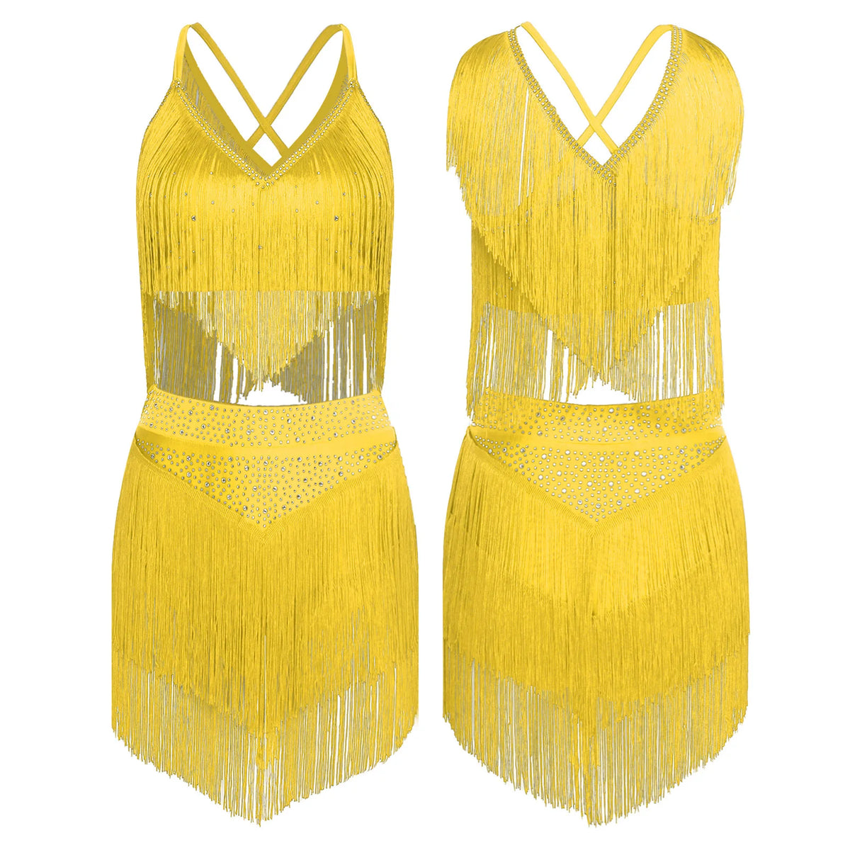 Costume de Danse Samba Latine Femme - Haut à Franges et Jupe à Pompons – vue 12