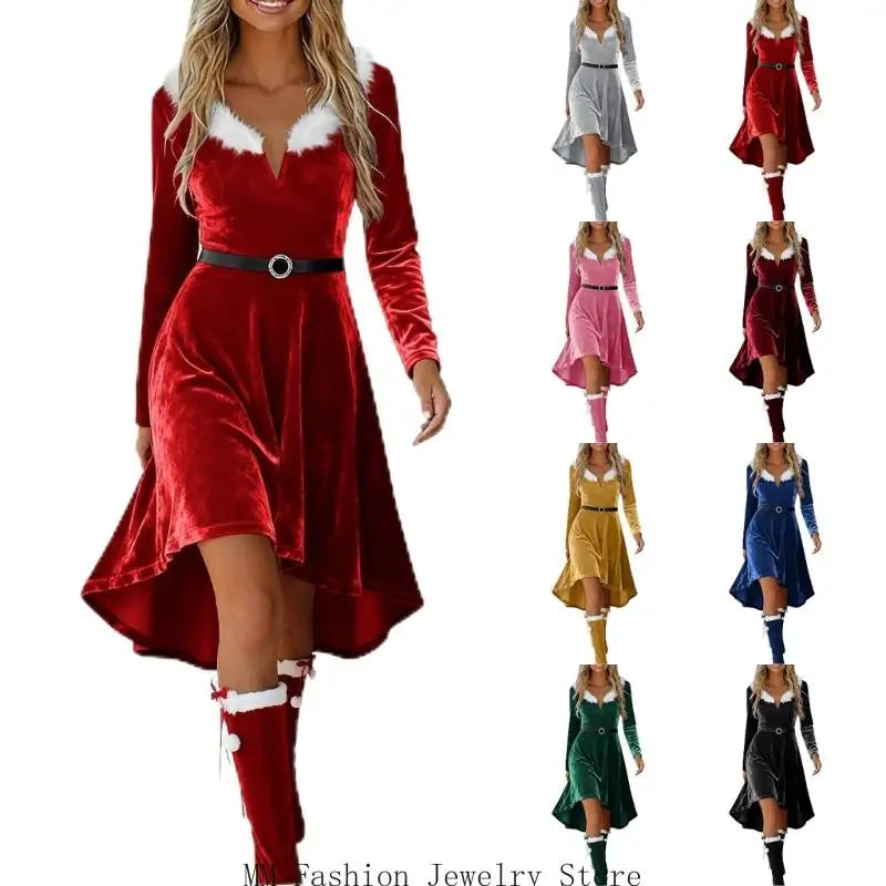 Robe Mère Noël à Franges Femme – Modèle Doré