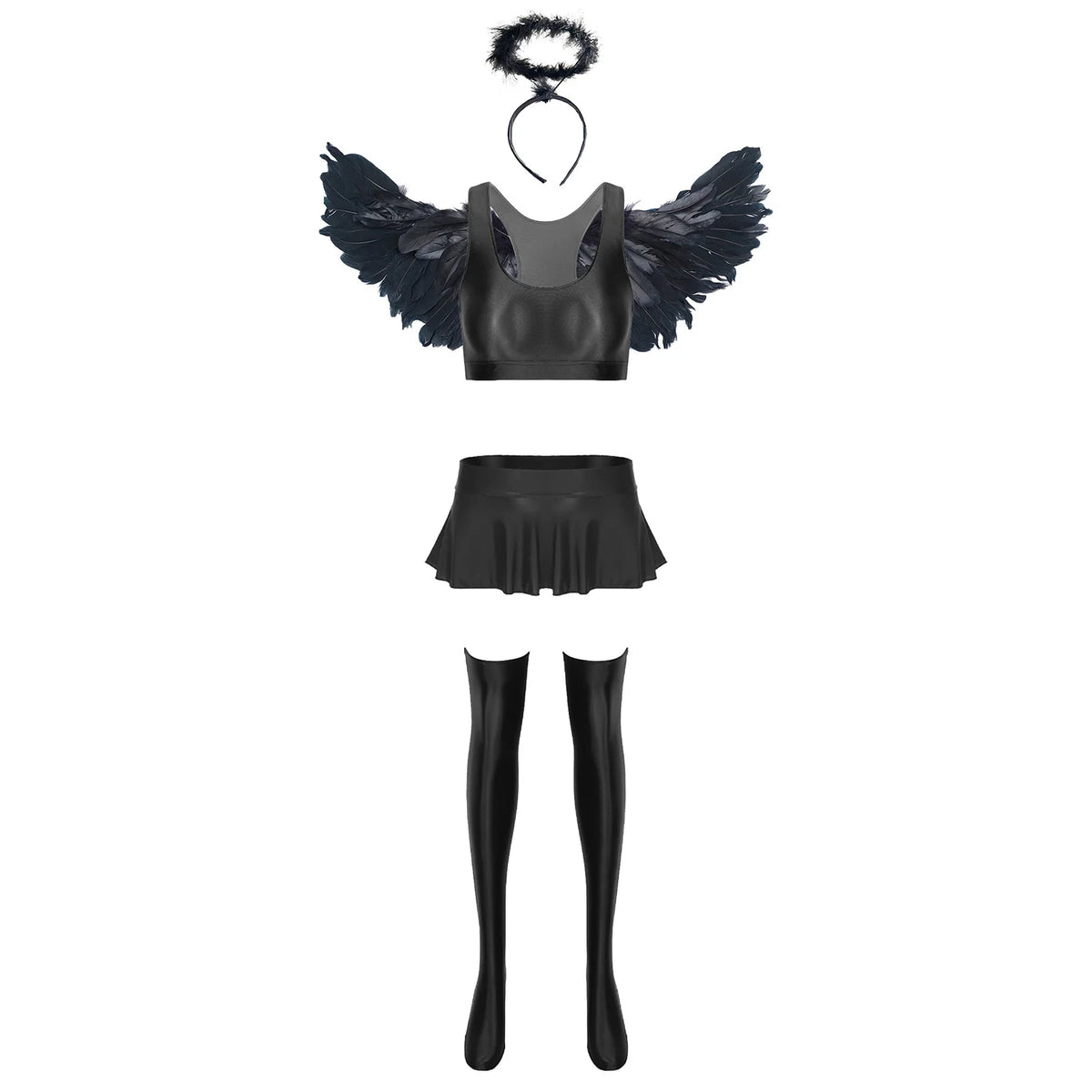 Déguisement Ange Sexy – Crop Top Brillant, Mini-Jupe, Bas et Ailes – vue 7