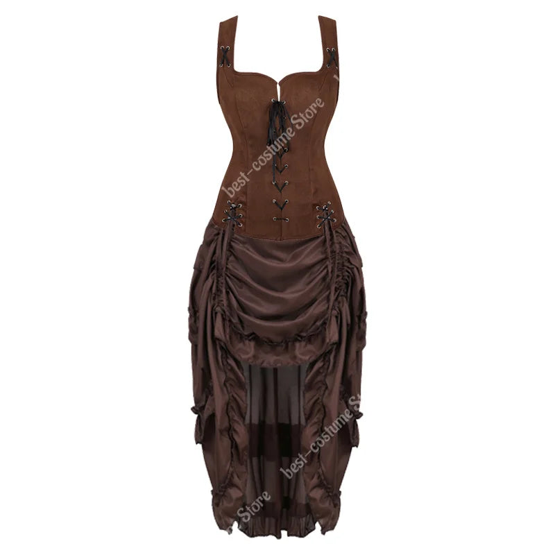 Robe Corset Pirate Steampunk Marron – Grandes Tailles – vue 18