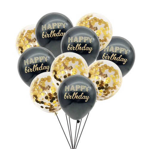 Ballons Happy Birthday avec Confettis - Lot de 10