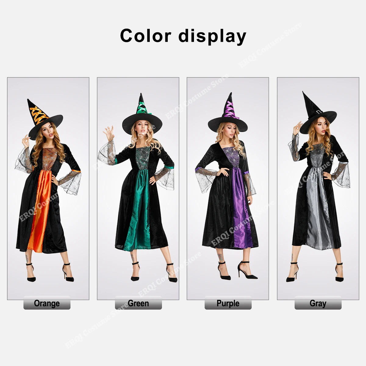 Robe de Sorcière Femme à Manches en Dentelle Araignée avec Chapeau – vue 6