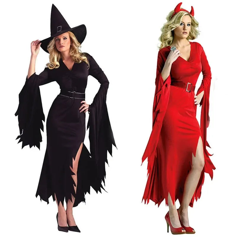 Robe Diablesse Sorcière Noire et Rouge – vue 4