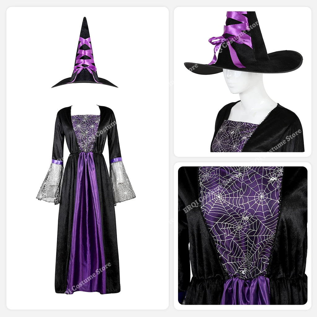 Robe de Sorcière Femme à Manches en Dentelle Araignée avec Chapeau – vue 3