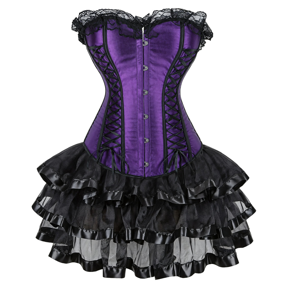 Robe Corset Gothique Violette en Satin à Lacets – vue 7