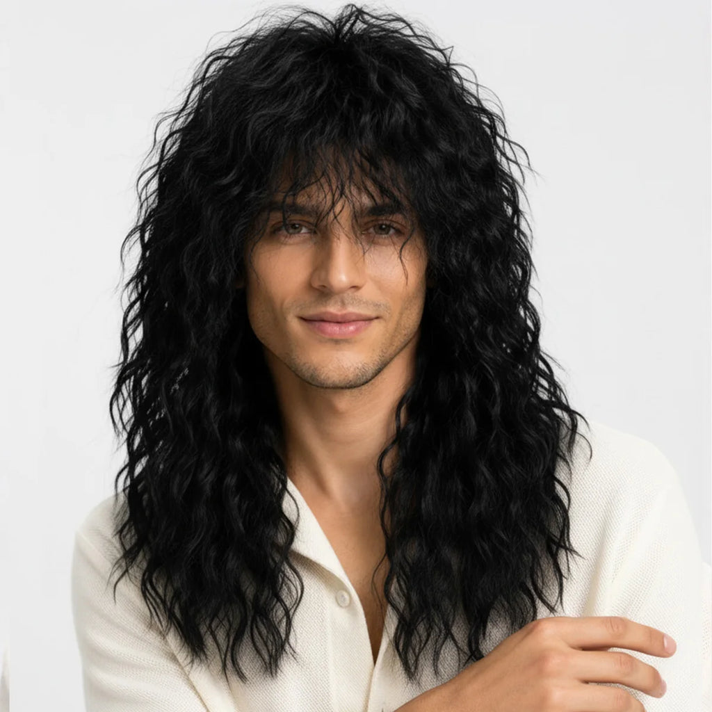 Perruque Rock Années 70-80 Longue Bouclée Homme – vue 4