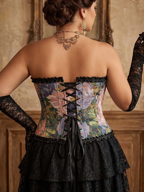 Bustier Corset Brodé Fleuri Femme – Style Vintage – vue 2