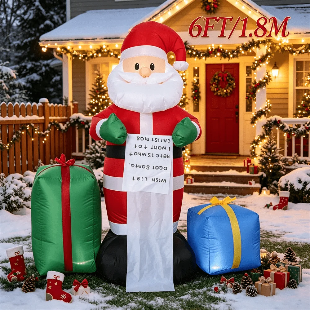 Père Noël Gonflable Lumineux 1,8 m avec Cadeaux – vue 5
