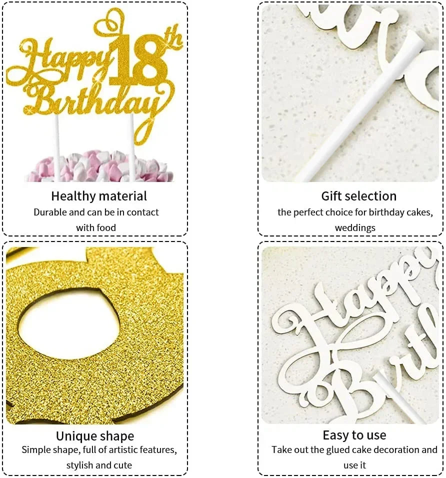 Topper Gâteau Happy Birthday Chiffre d'Âge - Lot de 1 à 20 pièces – vue 3