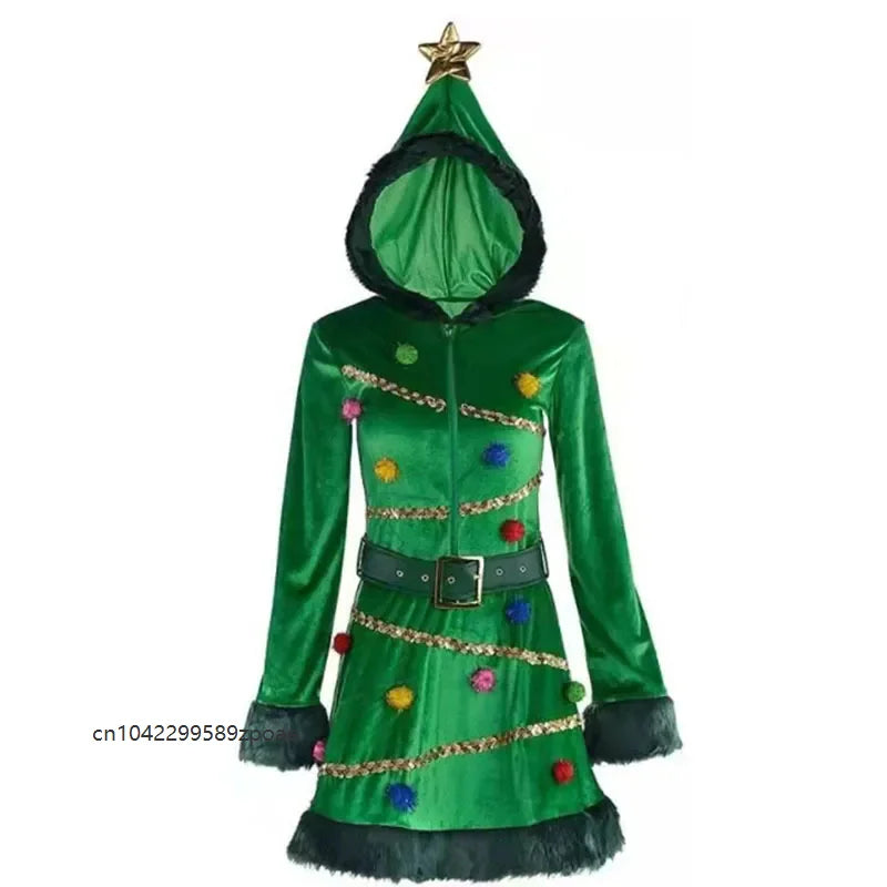 Robe Mère Noël Sapin à Sequins avec Capuche – vue 3