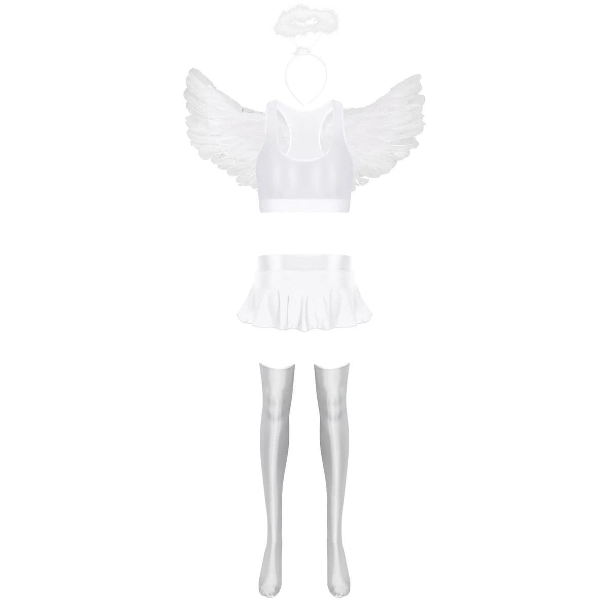 Déguisement Ange Sexy – Crop Top Brillant, Mini-Jupe, Bas et Ailes – vue 6