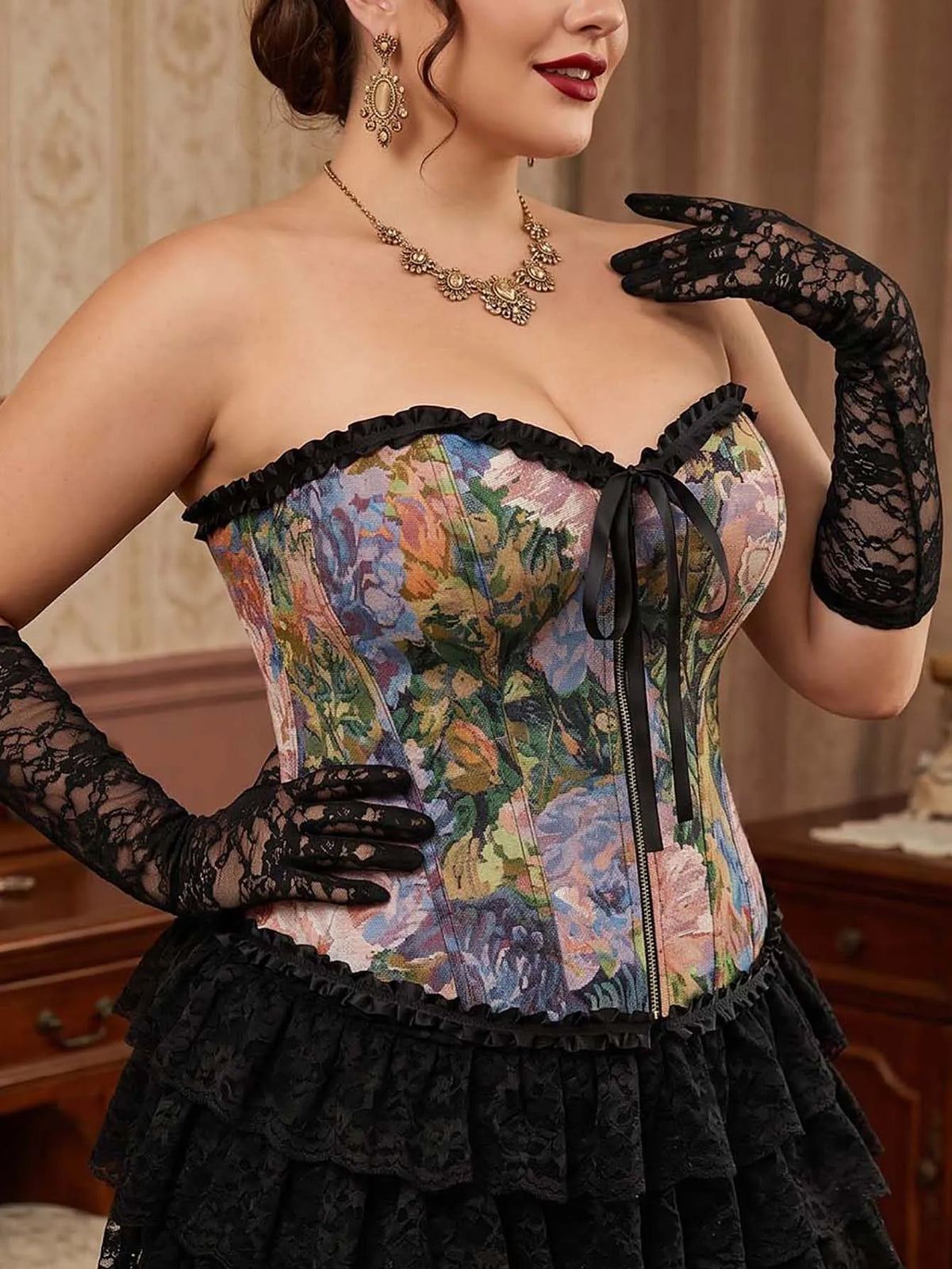 Bustier Corset Brodé Fleuri Femme – Style Vintage – vue 4