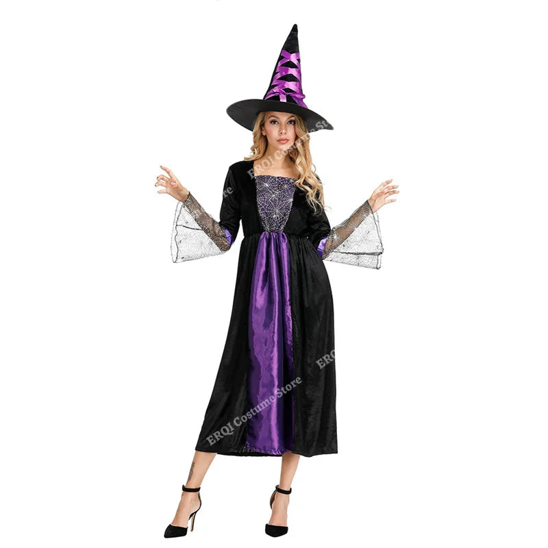 Robe de Sorcière Femme à Manches en Dentelle Araignée avec Chapeau – vue 10