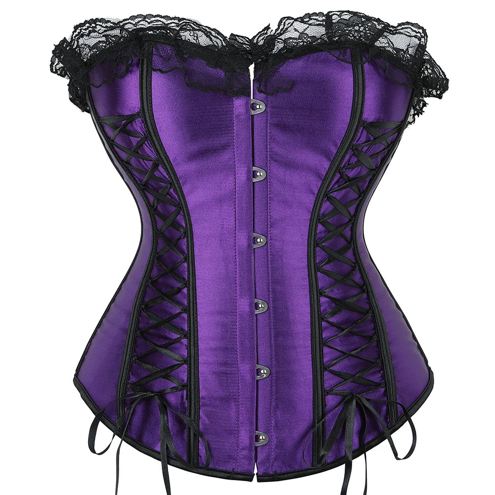 Robe Corset Gothique Violette en Satin à Lacets – vue 9