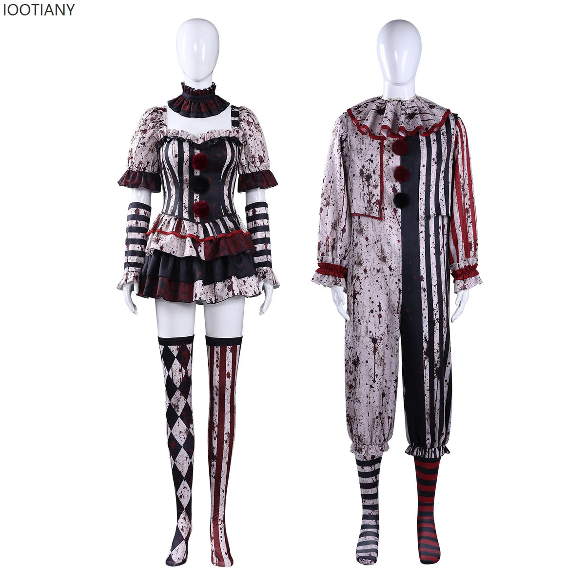 Combinaison Clown Sanglant Femme – Tenue de Cirque Gothique Rayée – vue 6