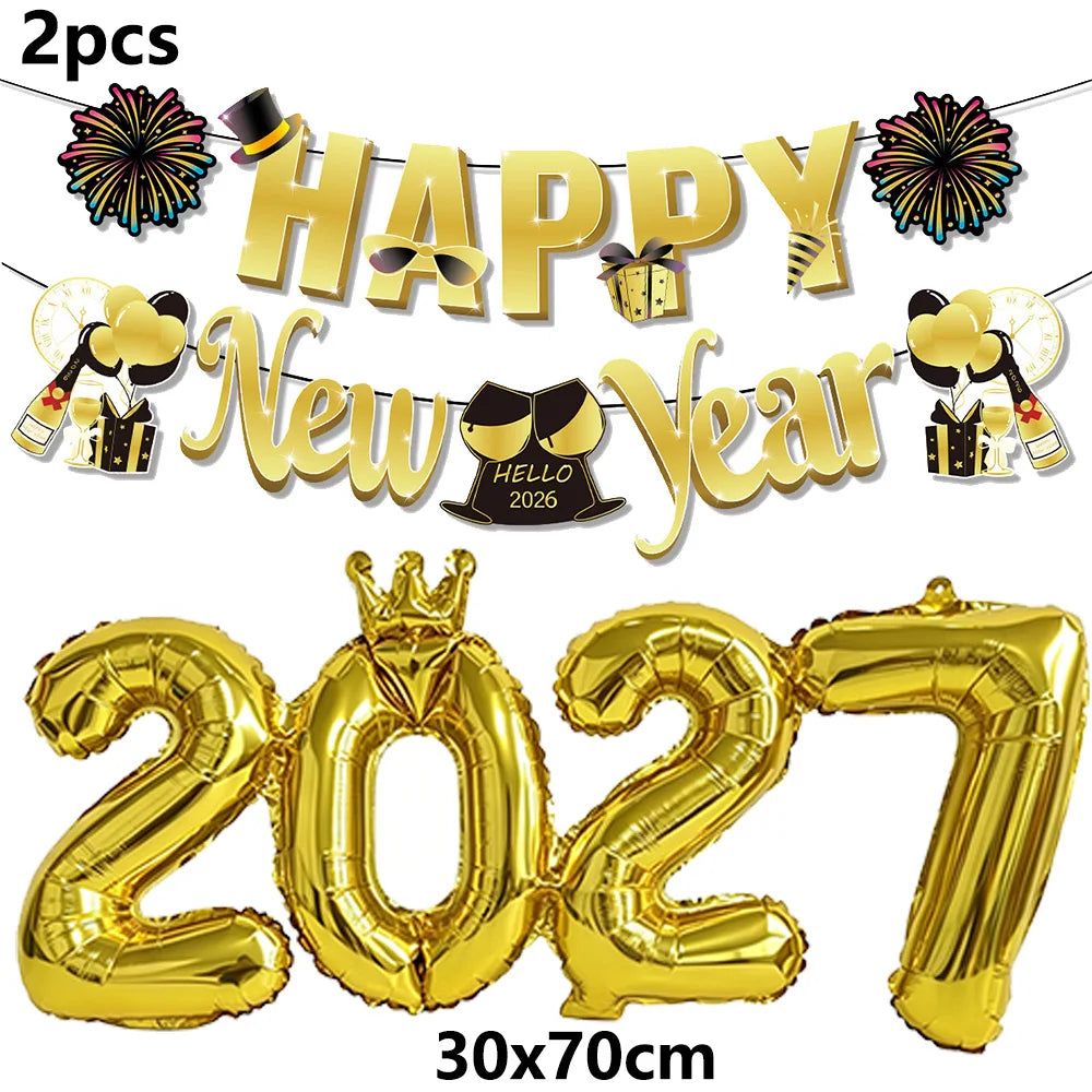 Kit Décoration Nouvel An Doré - Banderoles, Ballons et Chiffres 2027 – vue 2