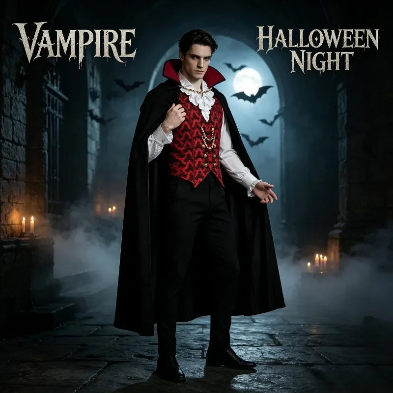 Costume Vampire Démoniaque Adulte – Chemise et Longue Cape – vue 2