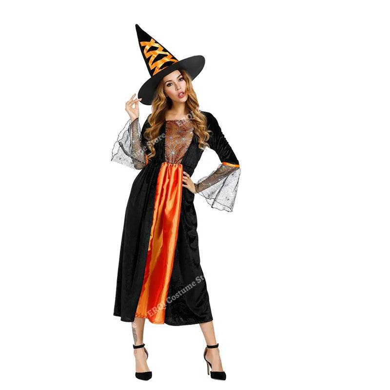 Robe de Sorcière Femme à Manches en Dentelle Araignée avec Chapeau – vue 9