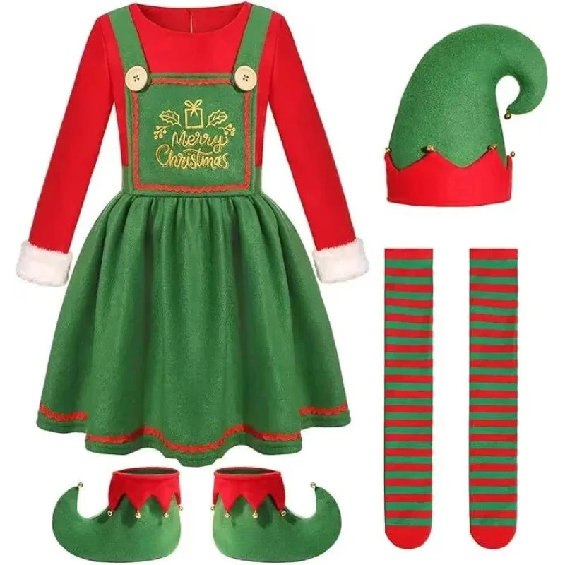 Déguisement Lutin de Noël Famille - Robe Verte et Rouge