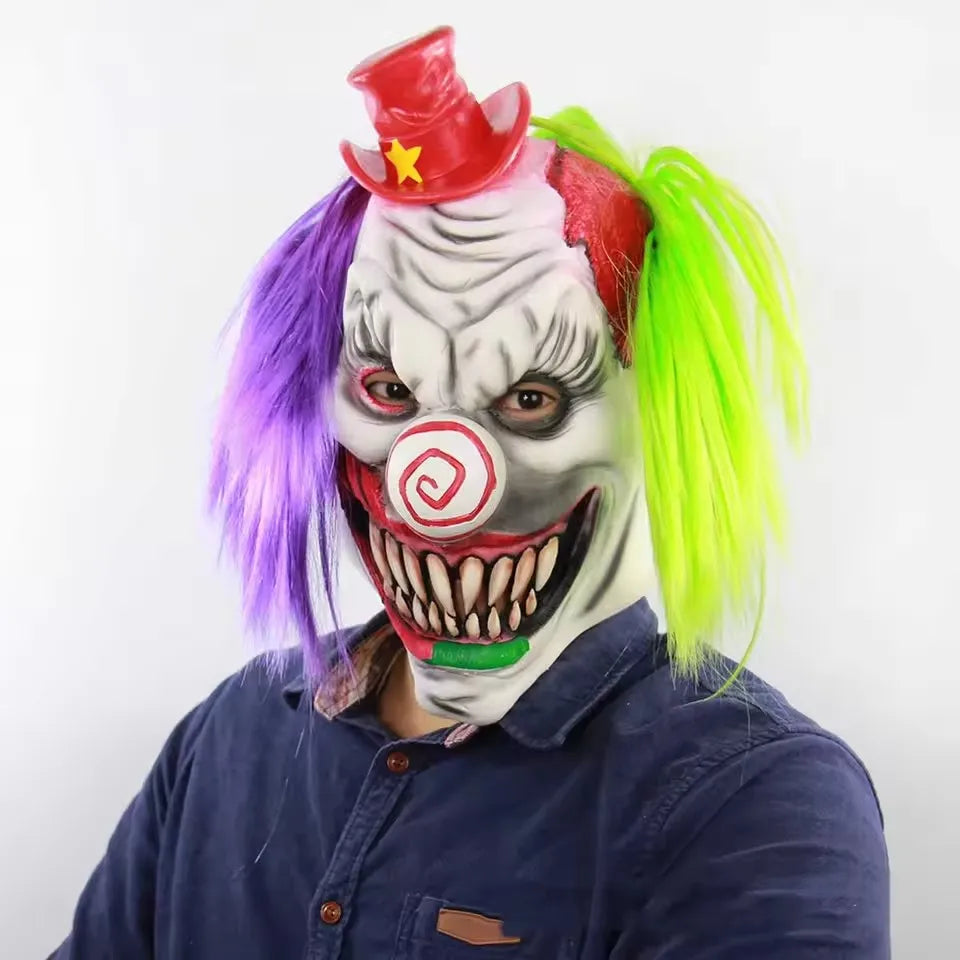 Masque Clown d'Horreur à Cheveux Violets et Verts – vue 2