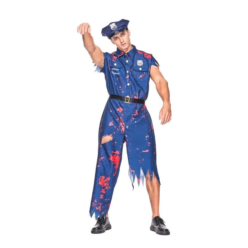 Déguisement Policier Zombie Homme avec Chapeau et Ceinture