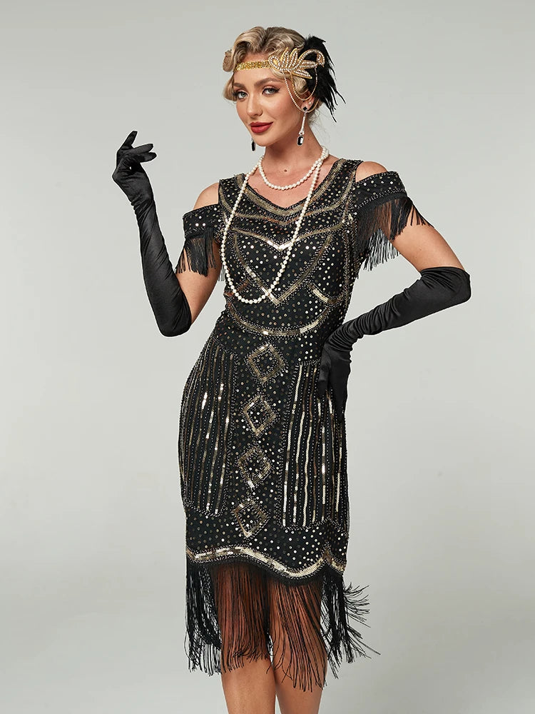 Robe Charleston à Franges Années 20 avec Accessoires – vue 4