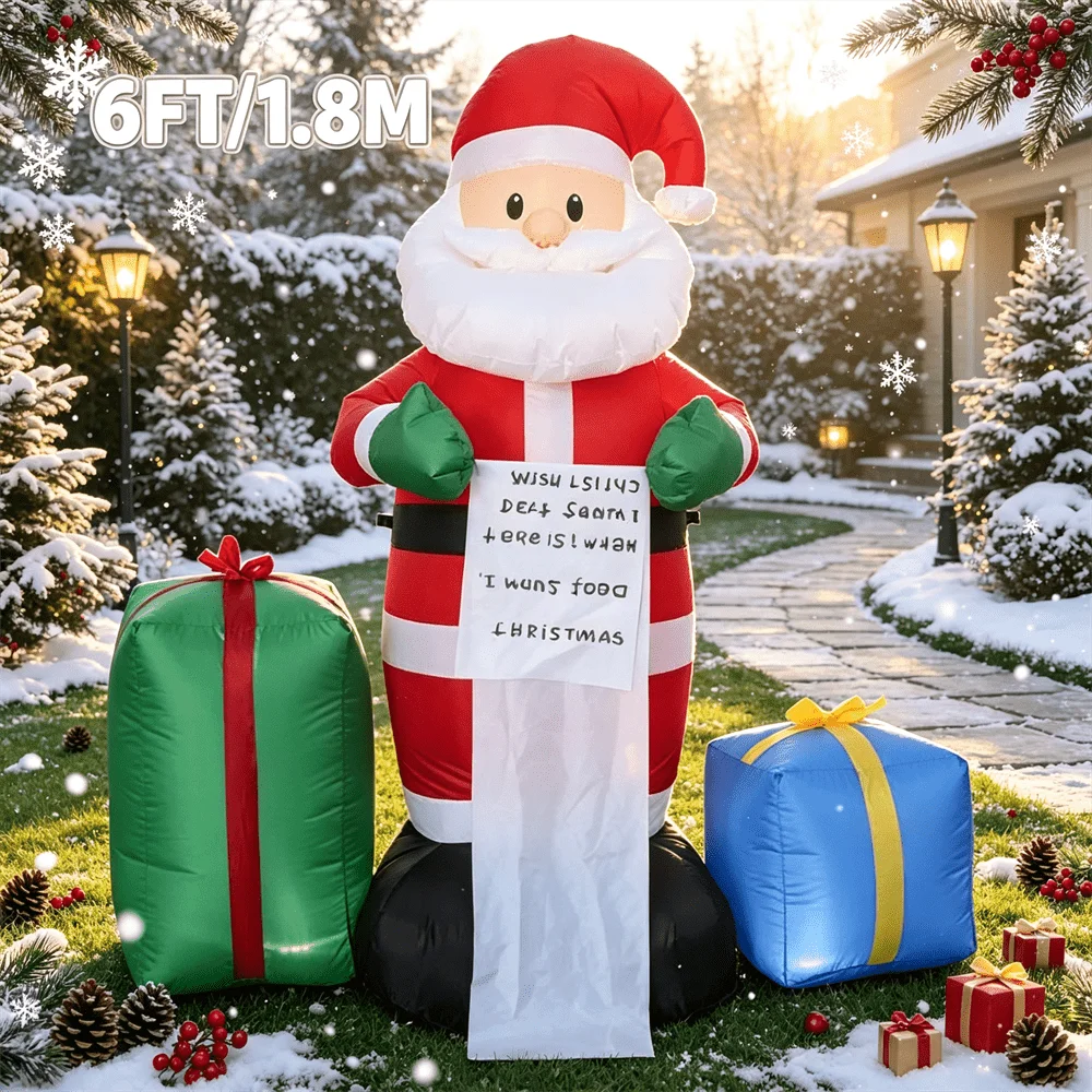 Père Noël Gonflable Lumineux 1,8 m avec Cadeaux