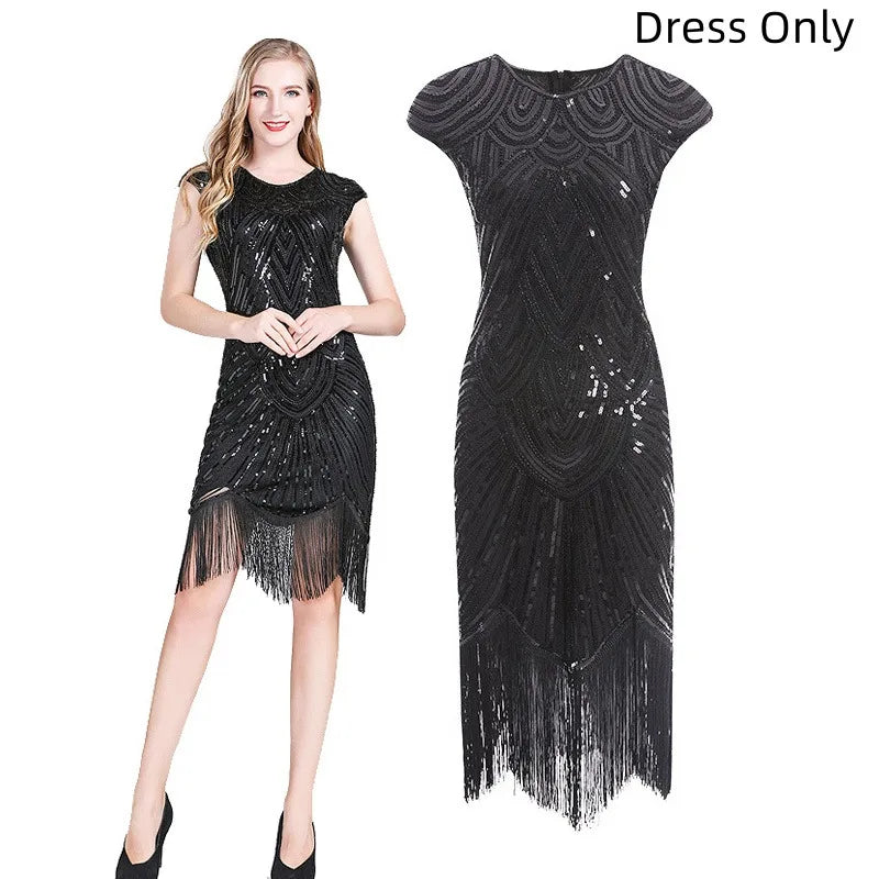 Robe Charleston Années 20 à Franges et Sequins avec Bandeau Plume – vue 8