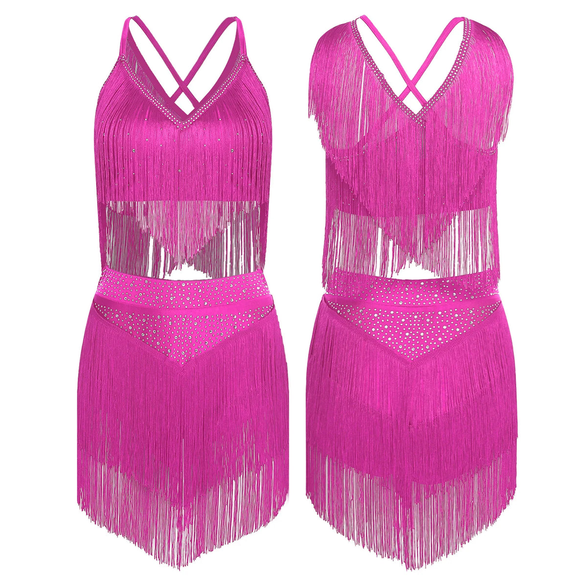 Costume de Danse Samba Latine Femme - Haut à Franges et Jupe à Pompons – vue 13
