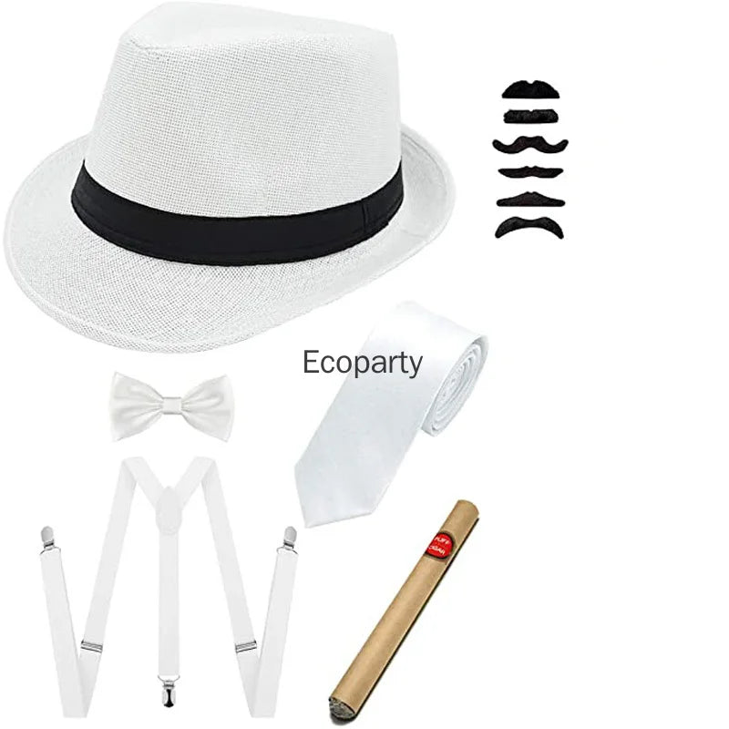 Kit Gangster Années 20 Homme – Chapeau Panama, Cravate et Cigare