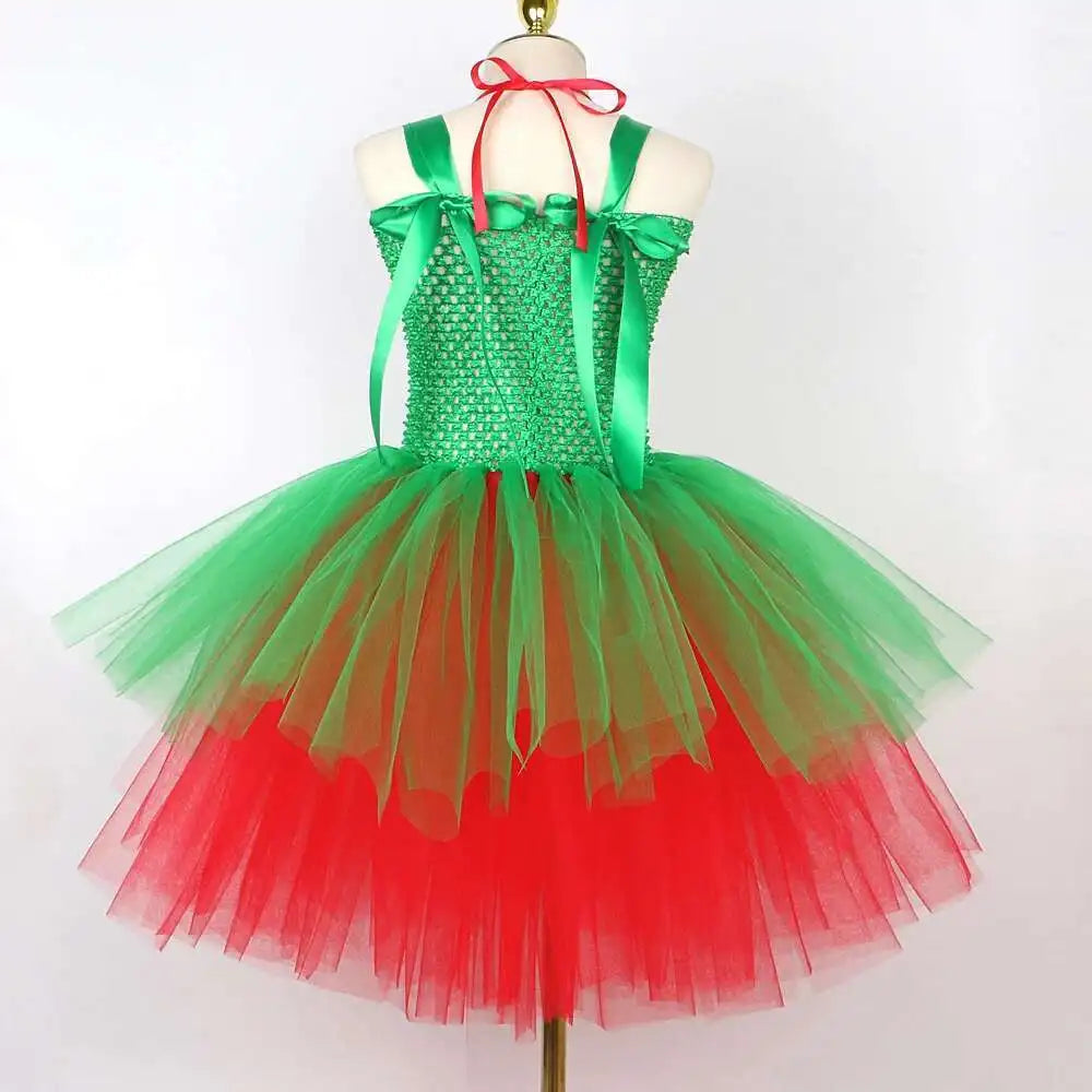 Robe de Lutine Rouge et Verte Fille – vue 4