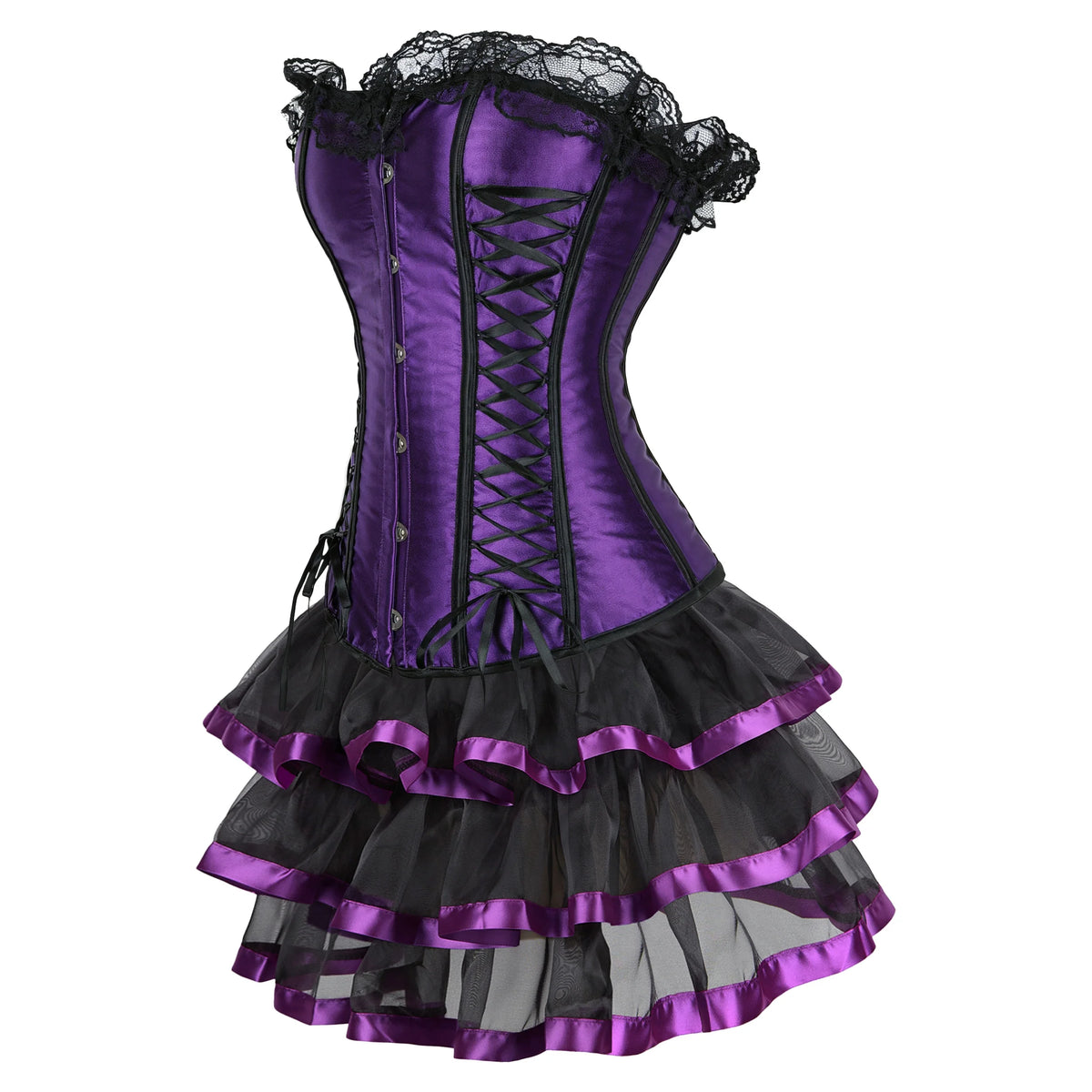 Robe Corset Gothique Violette en Satin à Lacets – vue 2