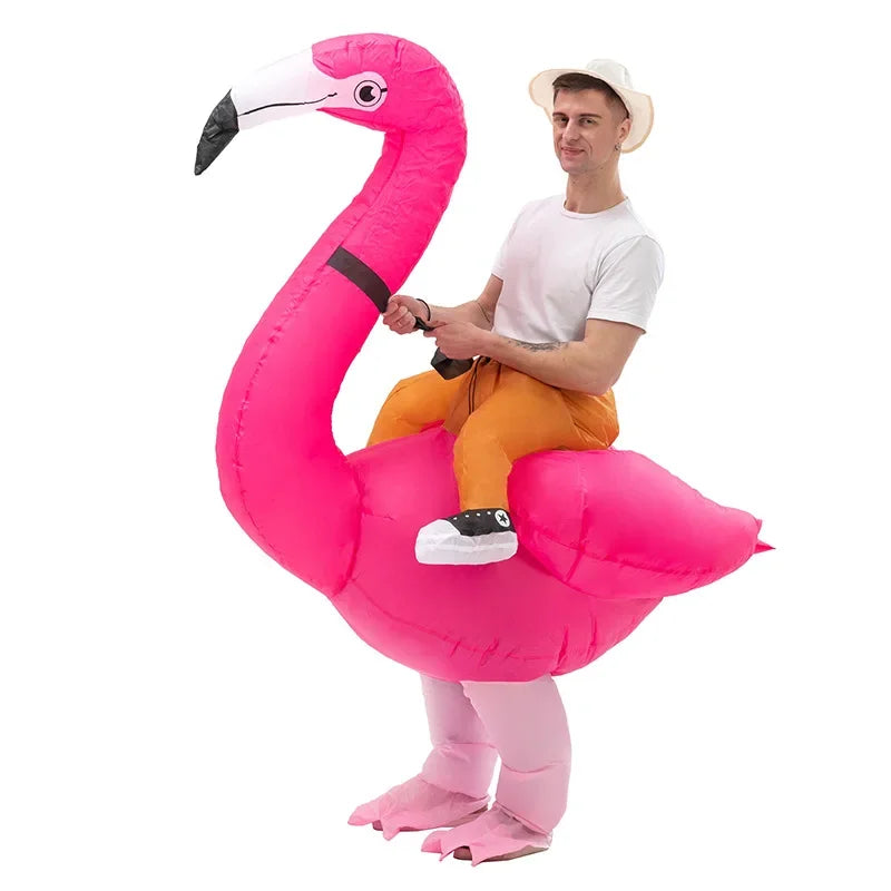 Déguisement Gonflable Flamant Rose Chevauché – vue 3