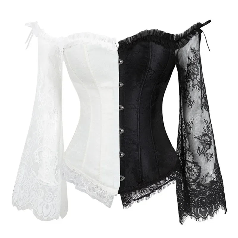 Corset Gothique à Manches en Dentelle – Bustier Jacquard Fleuri – vue 10