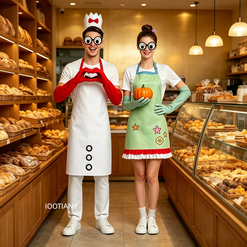 Déguisement Couple Pâtissiers Rigolos – Tablier, Couronne et Lunettes