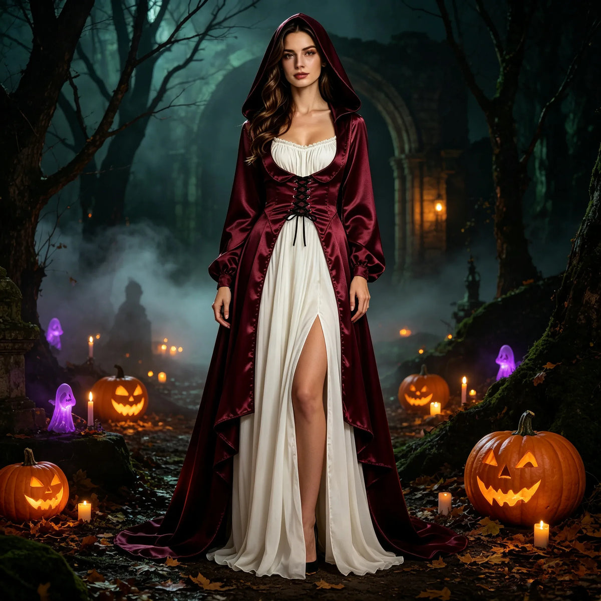Robe Vampire Médiévale à Capuche en Satin