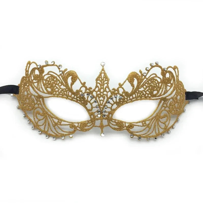 Masque Vénitien Doré et Argenté en Dentelle avec Strass – vue 4