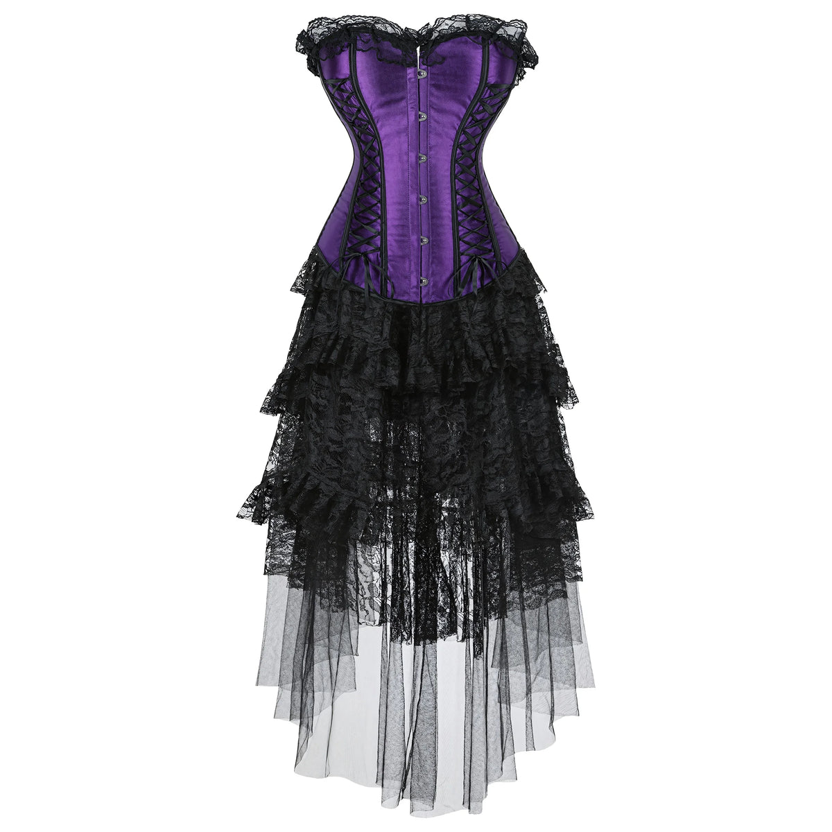 Robe Corset Gothique Violette en Satin à Lacets – vue 8