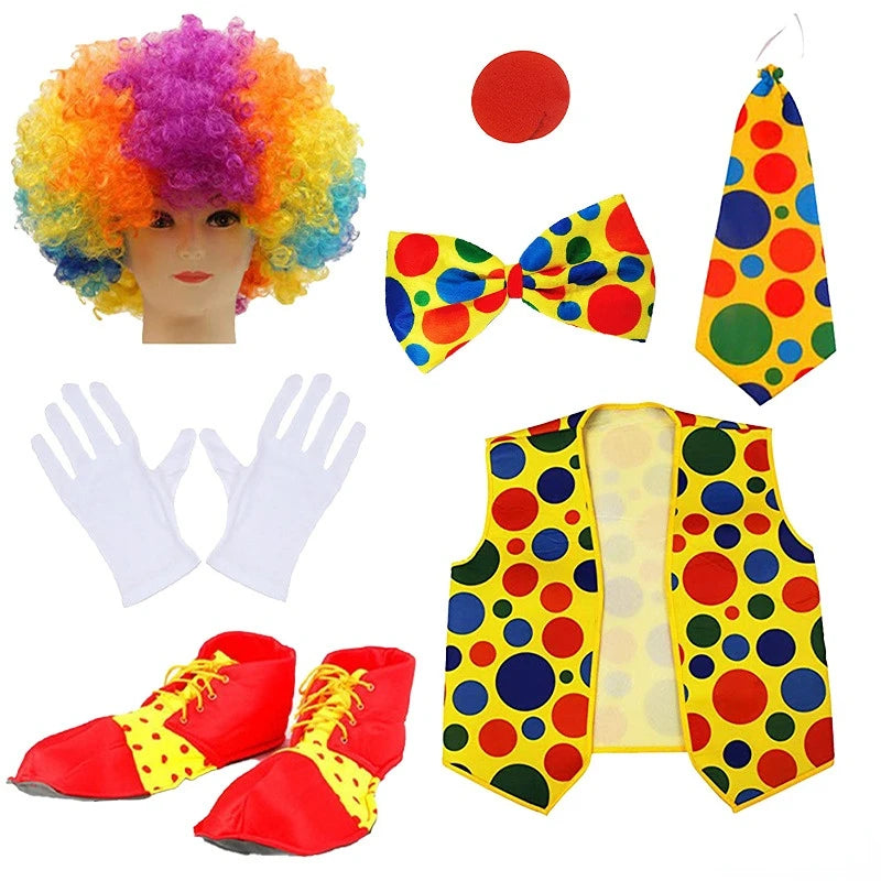 Kit Clown – Nez, Perruque, Nœud Papillon, Gants et Chapeau