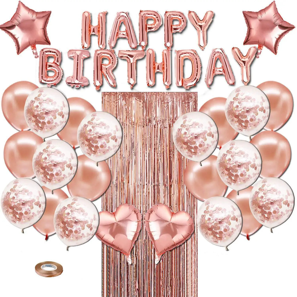 Kit Ballons Happy Birthday Or Rose avec Confettis