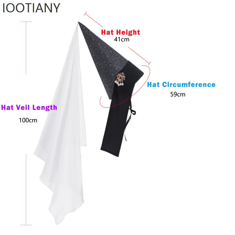 Chapeau Pointu de Sorcière avec Voile Blanc – vue 5