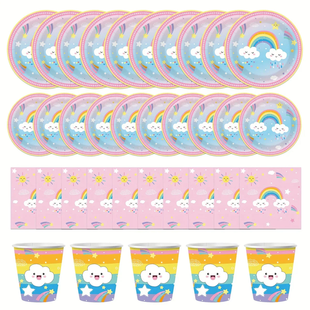 Vaisselle Jetable Nuage Arc-en-Ciel - Assiettes Gobelets Serviettes – vue 3