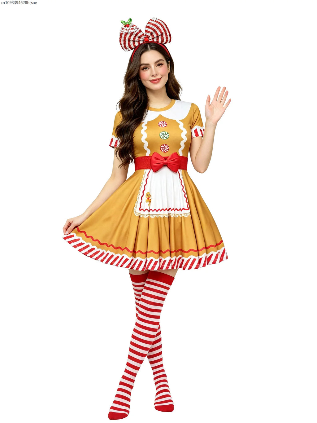 Robe Pain d'Épices Femme avec Serre-Tête et Chaussettes Rayées – vue 3